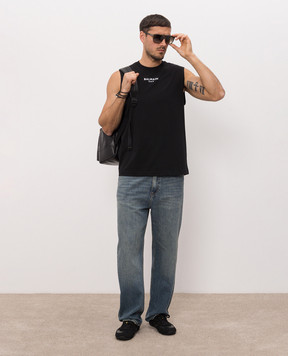 Balmain Черная майка с контрастной вышивкой HH1EC025BD10