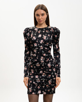 Dolce&Gabbana Чорна сукня міні із шовку з драпіруванням в принт F60G3TFSA8H