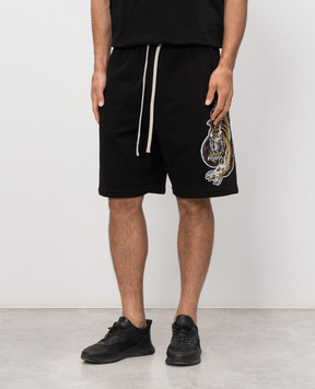 Comme des Fuckdown Чорні шорти з брендовим принтом FMS6CFABM01954