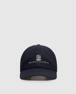 Brunello Cucinelli Синя кепка з льону, шовку і вовни з логотипом MZ4039850