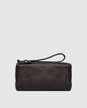 Ermenegildo Zegna Коричневий шкіряний несесер з логотипом BAGsh