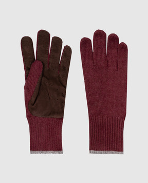 Brunello Cucinelli Бордовые комбинированные перчатки с кашемиром M2292128