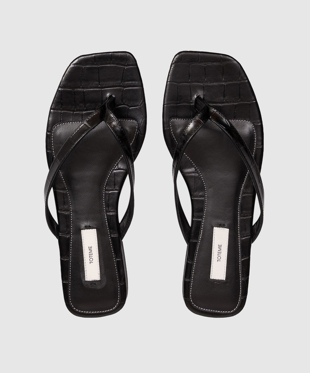 Toteme Черные кожаные шлепанцы с тиснением под кожу крокодила 243WAS4557LE0076 изображение 4