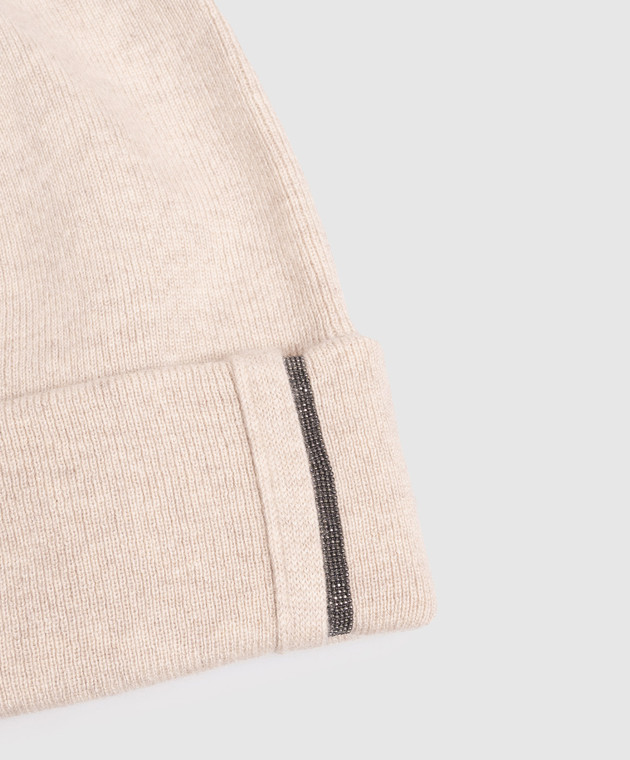 Brunello Cucinelli Бежевая шапка из кашемира с цепочкой мониль M12163199 изображение 4