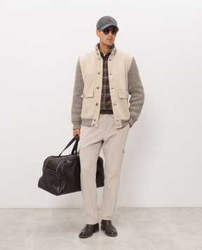Brunello Cucinelli Бежевая комбинированная куртка с кашемиром MPMVS2060
