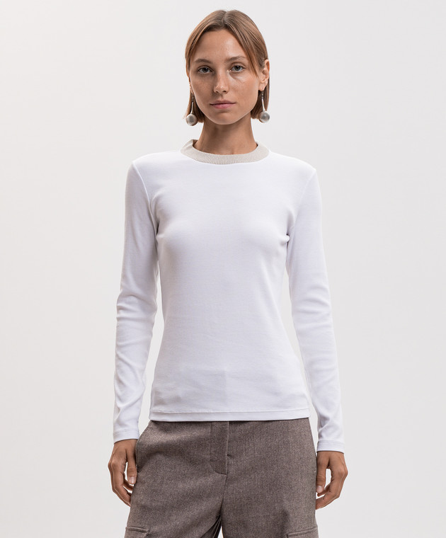 Peserico Белый лонгслив в рубчик S06970J0B5669 изображение 3