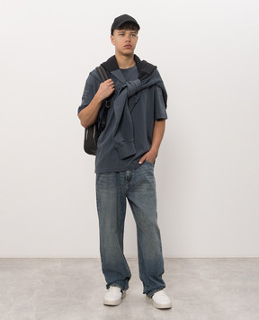 Off-White Синяя футболка с брендовым принтом Swimming 44MAA120F26J004