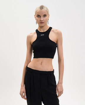 Off-White Чорний топ в рубчик з вишивкою логотипа OFF 2AD086C99JER002