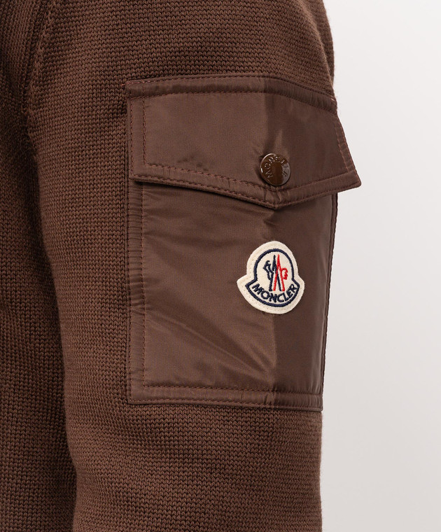 Moncler Коричневий кардиган з вовни з патчем логотипа L20919B00003M1131 зображення 5