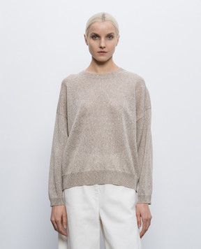 Brunello Cucinelli Коричневий джемпер з льону з паєтками MDT746410