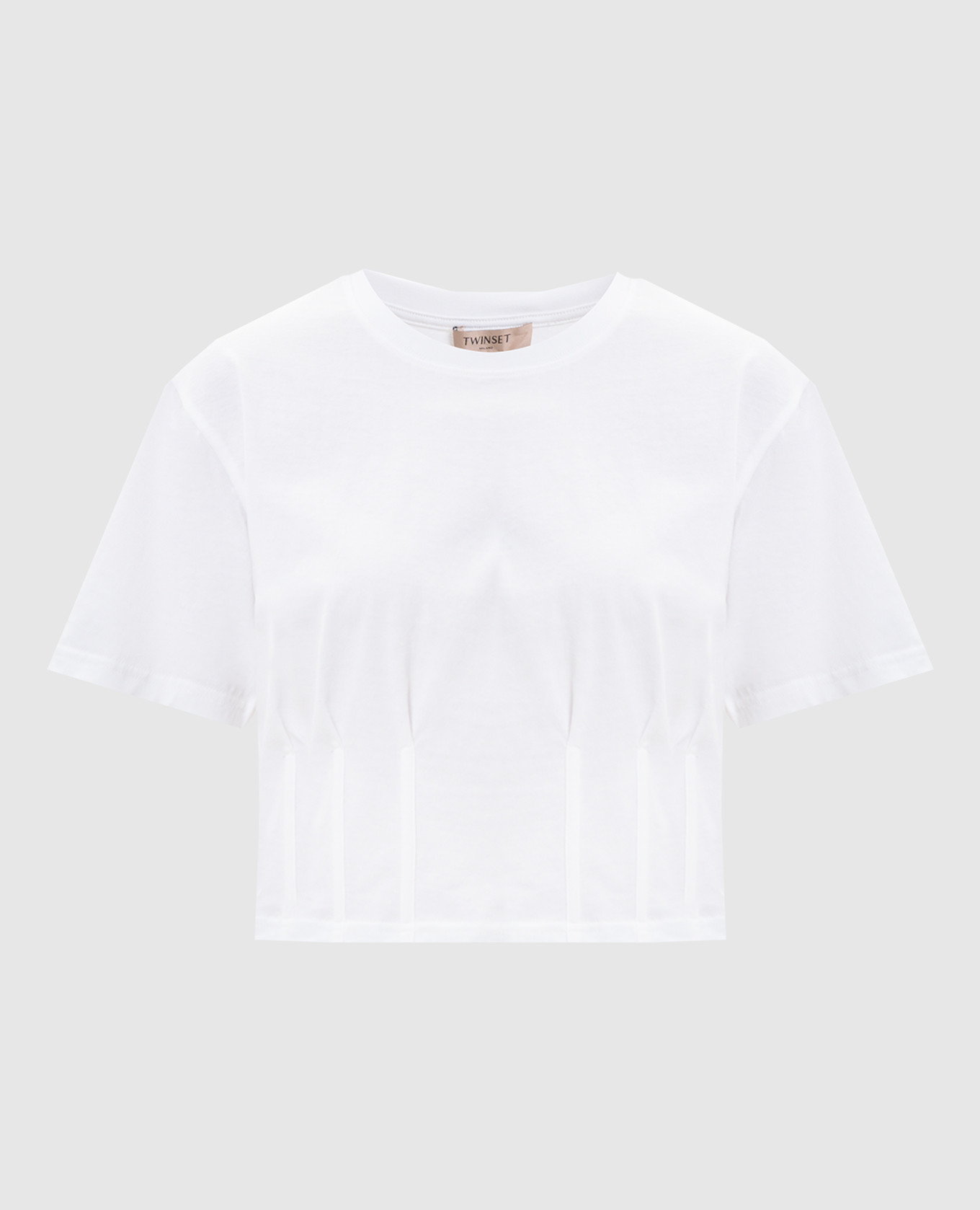 Белая укороченная футболка в корсетном стиле