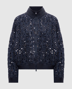 Brunello Cucinelli Синий ажурный кардиган с мохером и шелком MRCR18906