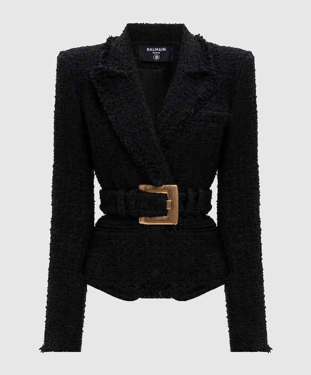 Balmain Чорний твідовий жакет з поясом HF1SI636XM07