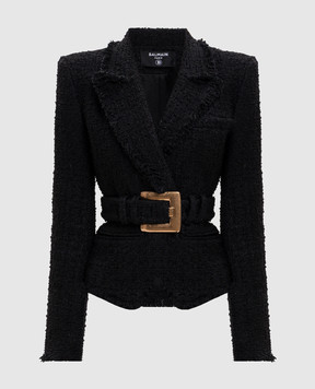 Balmain Чорний твідовий жакет з поясом HF1SI636XM07