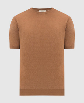 Cashmere&Whiskey Коричневая футболка из шелка и льна MU7632318520R