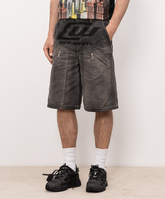Off-White Серые джинсовые шорты с принтом логотипа 44XCS005S26F001 изображение 3
