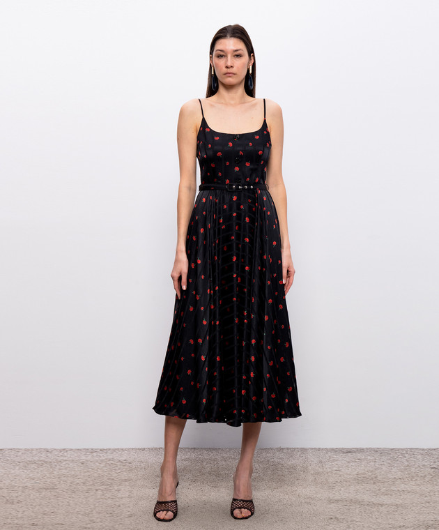 Nissa Черное платье в цветочный принт с поясом RC16567 изображение 3