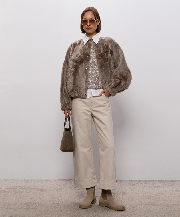 Brunello Cucinelli Коричневая дубленка с цепочкой мониль MPMRA3351 изображение 2