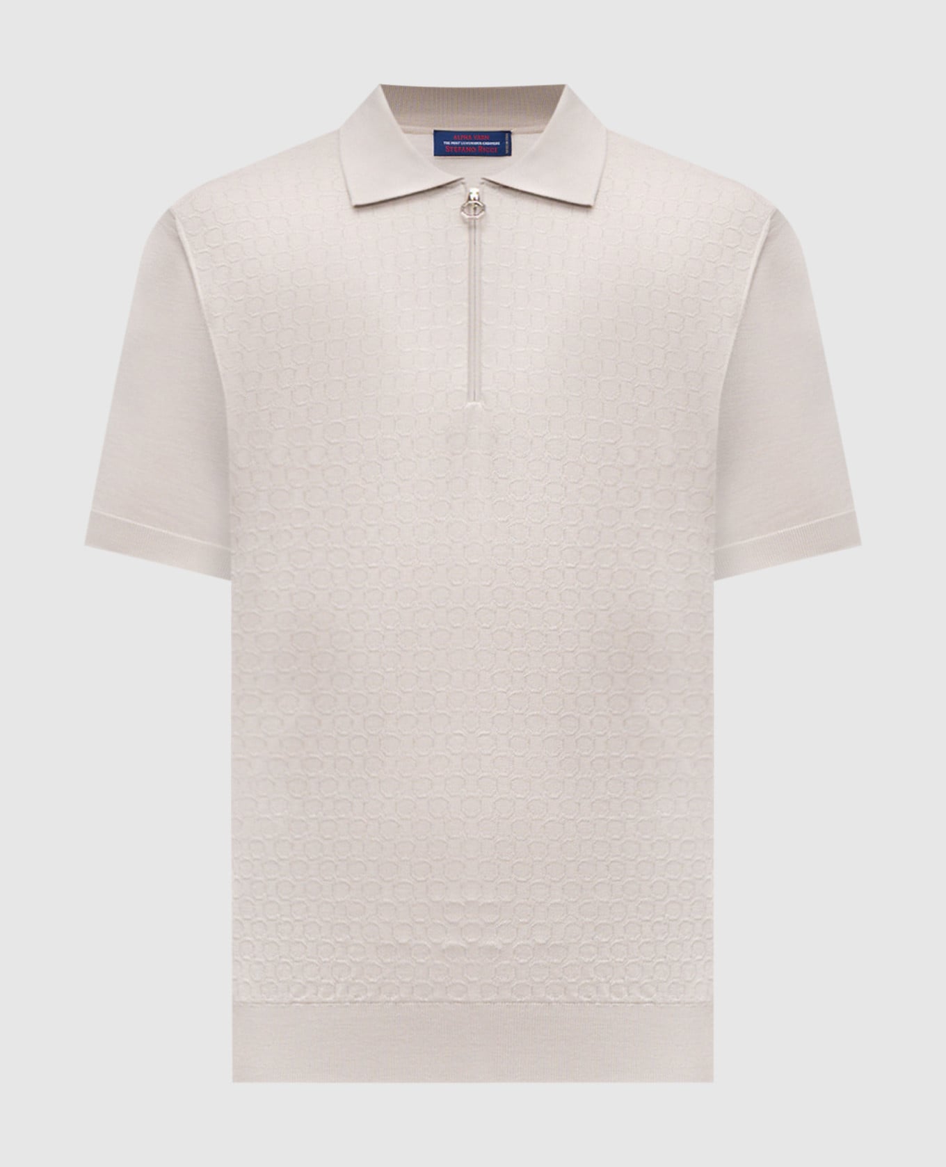 Бежевое поло из шерсти, кашемира и шелка