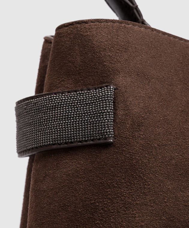Brunello Cucinelli Коричневая замшевая сумка с цепочкой мониль MBDLD2503P изображение 4