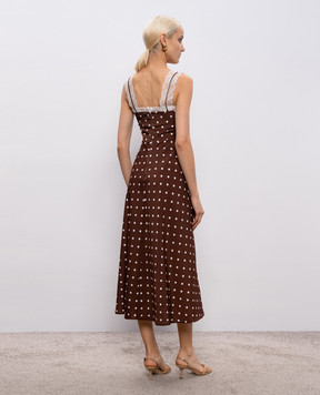 Rowen Rose Коричнева сукня в горох з мереживом DRSRR472