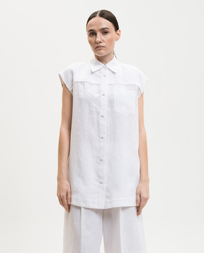 Agnona Біла сорочка з льону без рукавів TD1108YU3049