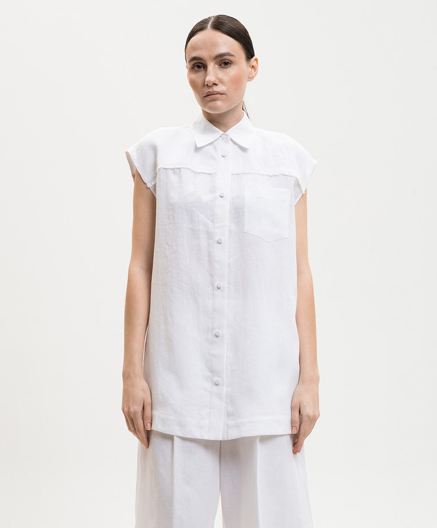 Agnona Біла сорочка з льону без рукавів TD1108YU3049 зображення 3