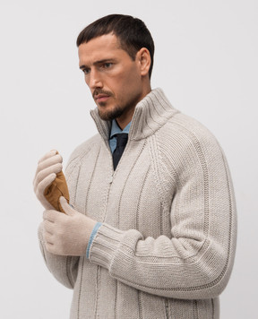 Brunello Cucinelli Бежевые комбинированные перчатки с кашемиром M2292128