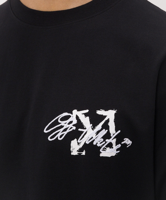Off-White Черная футболка Stroke с вышивкой логотипа 44MAA120F26J00J изображение 5