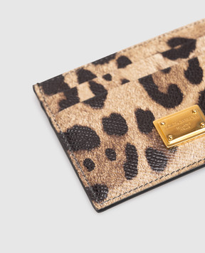 Dolce&Gabbana Бежевый кожаный картхолдер в анималистичный принт BI0330AX566