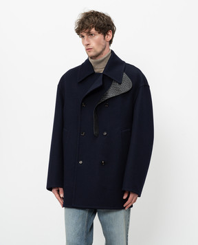 Bottega Veneta Синє двобортне пальто з кашеміру 866582V6E40