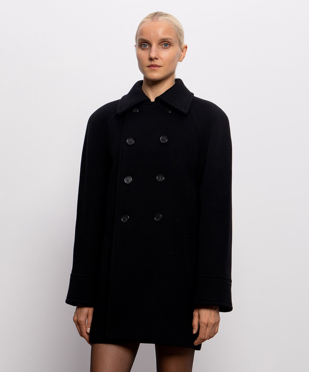 Saint Laurent Черное двубортное пальто из шерсти 866248Y060R изображение 3