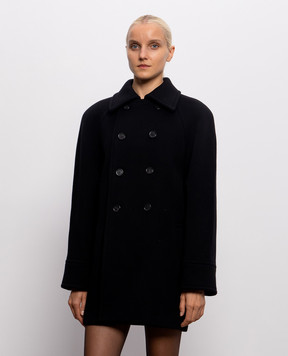 Saint Laurent Черное двубортное пальто из шерсти 866248Y060R