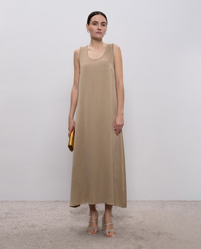 Peserico Бежевое платье миди с цепочкой мониль A0204701943