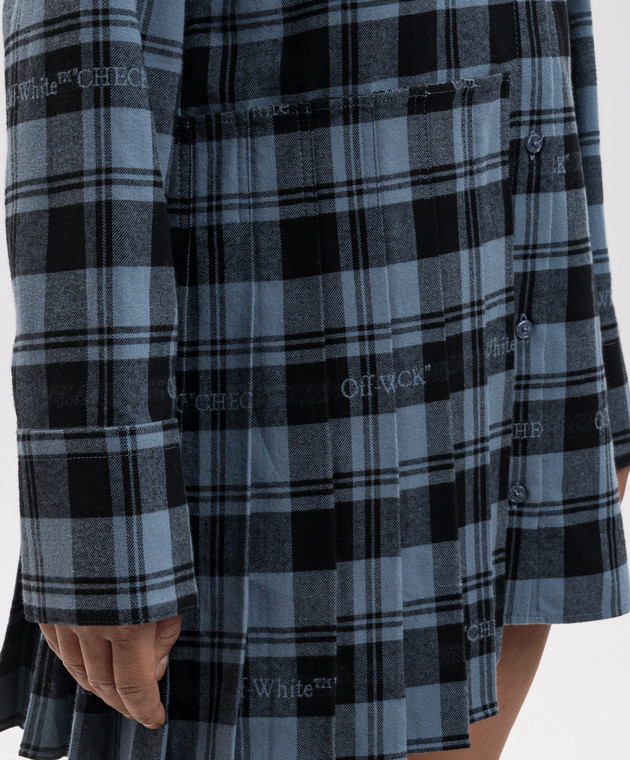Off-White Синя сукня-сорочка в клітинку 2FU00353T зображення 5