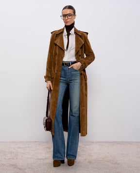 Saint Laurent Коричневый замшевый тренч 683370YC2JY