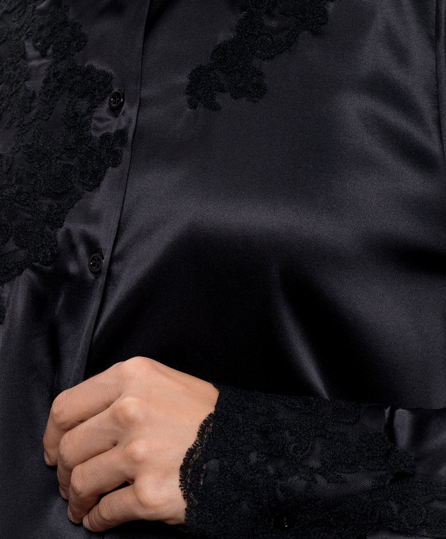 Ermanno Scervino Life Черная блуза из шелка с кружевом D494K606TBW изображение 5