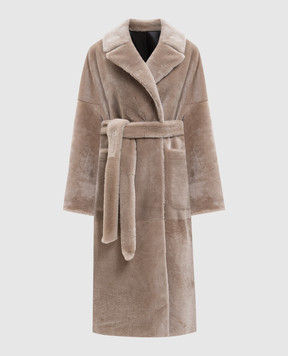 Babe Pay Pls Бежева двостороння двобортна дублянка з поясом 2027SETA