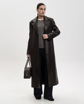 The Row Коричневе шкіряне пальто на запах Raisa 10509L644