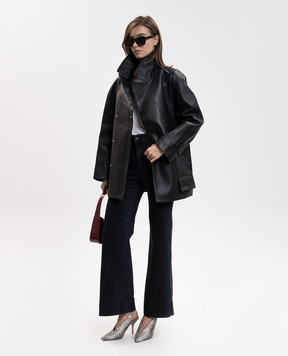 Victoria Beckham Чорна шкіряна двобортна куртка 1426LCT007639A