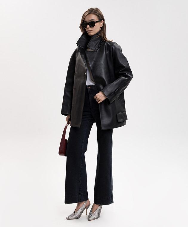 Victoria Beckham Чорна шкіряна двобортна куртка 1426LCT007639A зображення 2