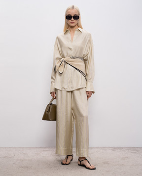Toteme Бежевые брюки из шелка в полоску 261WRB0343FB0553