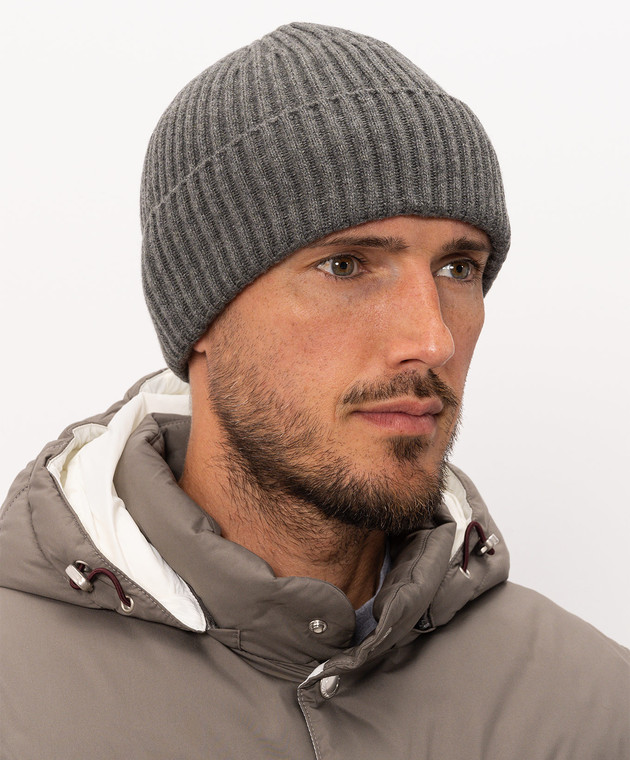 Brunello Cucinelli Серая шапка из кашемира в рубчик M2293900 изображение 2