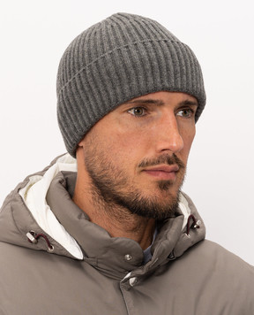 Brunello Cucinelli Сіра шапка з кашеміру в рубчик M2293900