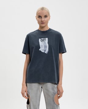 Off-White Синяя футболка с принтом Receipt OWAA089F25JER004