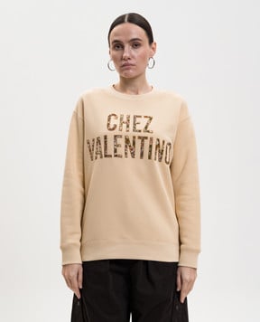 Valentino Бежевий світшот з нашивкою Chez Valentino 8B3MF25FA4T
