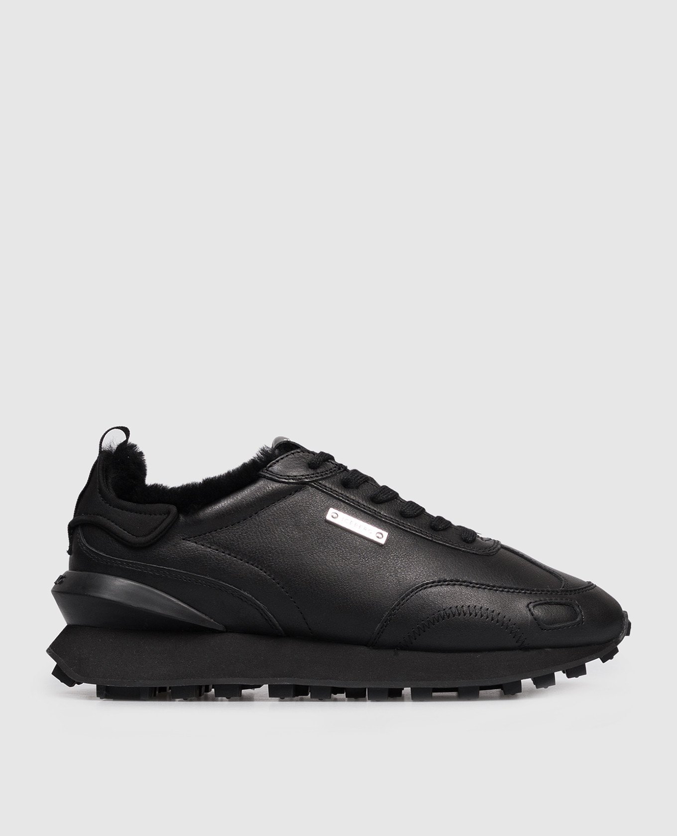 Black leather Loop sneakers with fur and logo Iceberg