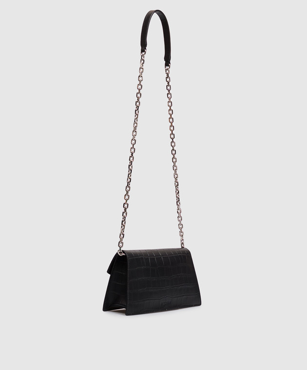 Alexander McQueen Черная кожаная сумка Skull с тиснением под кожу крокодила 8746981HBT2 изображение 3