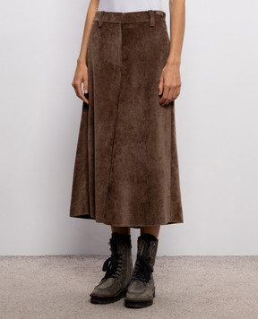 Brunello Cucinelli Коричнева вельветова спідниця з ланцюжком моніль MG547G4099