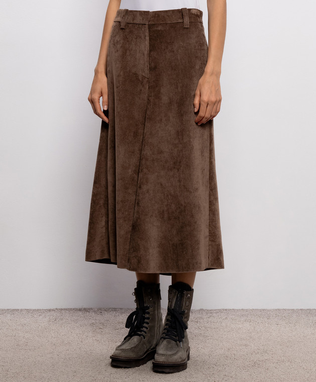 Brunello Cucinelli Коричневая вельветовая юбка с цепочкой мониль MG547G4099 изображение 3